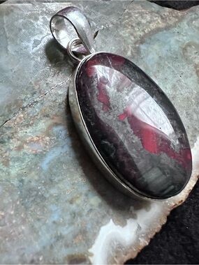 Artisan AFRICAN BLOODSTONE Pendant Red and Black Hues Oval Stone Healing